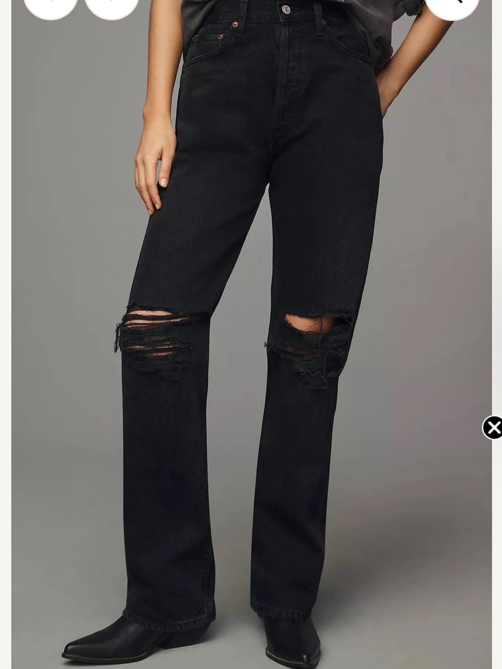 AGOLDE 90s pinch waist black ripped knees sz 27